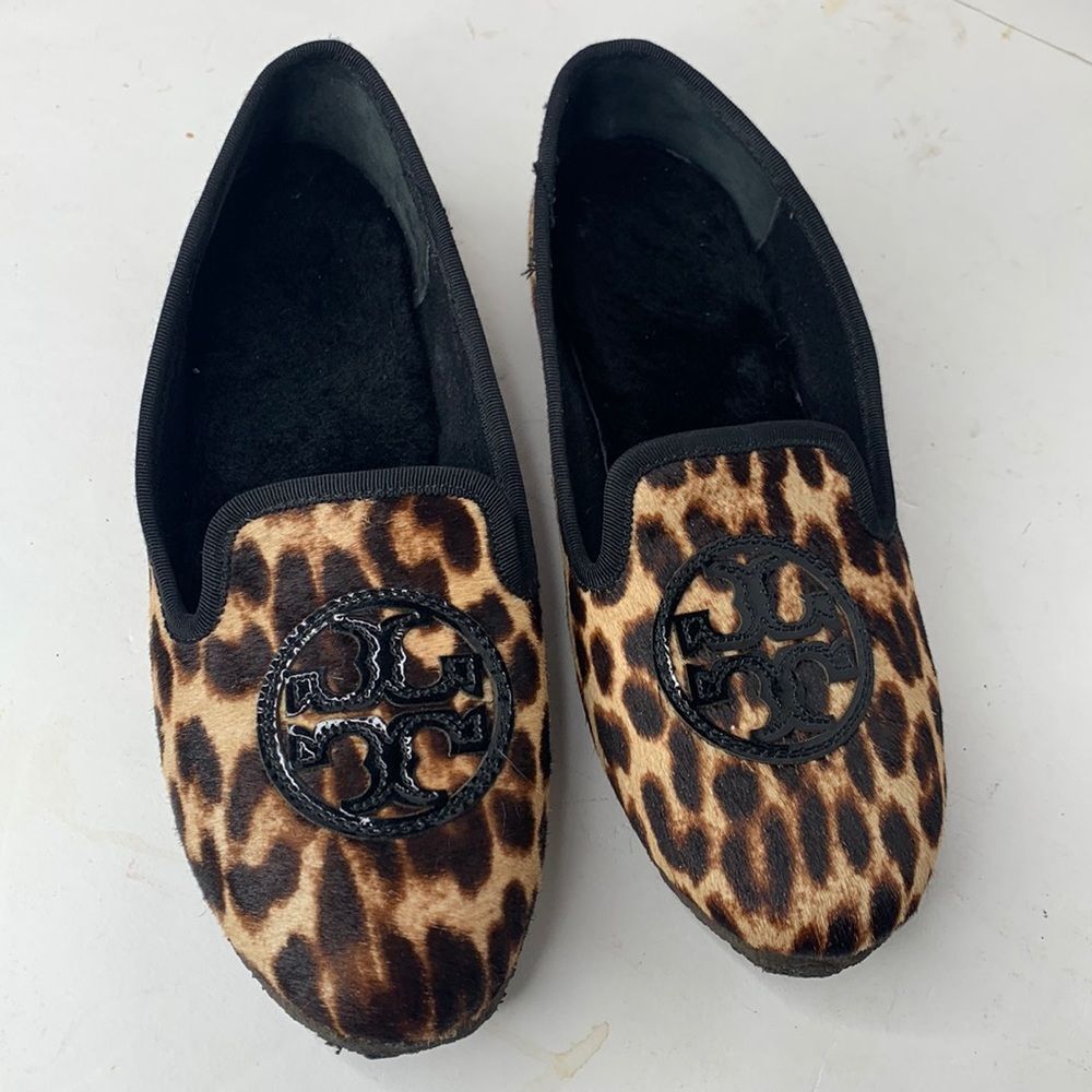 Tory Burch Billy calfhair leopard print slipper flats